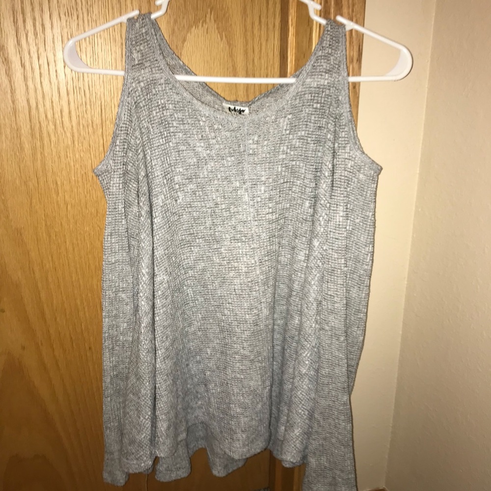 Grey cold shoulder long sleeve sweater
